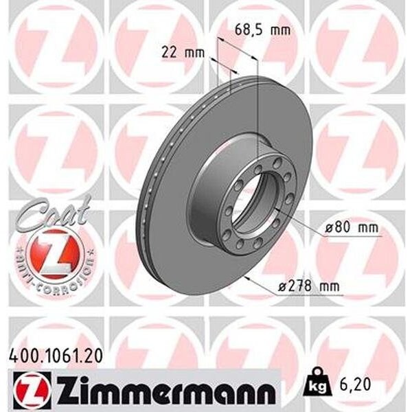 Zimmermann Brake Disc - Standard/Coated, 400.1061.20 400.1061.20 - main